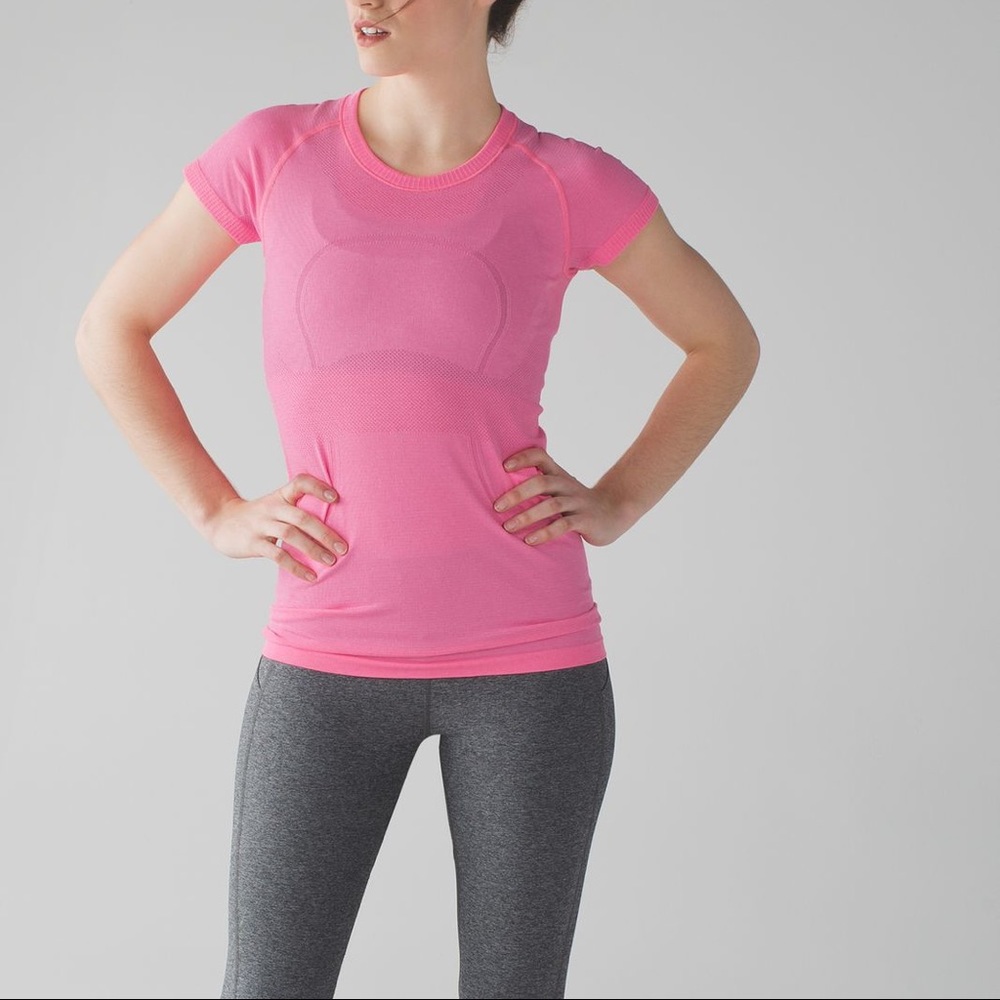 Pink lululemon swiftly tech short sleeve